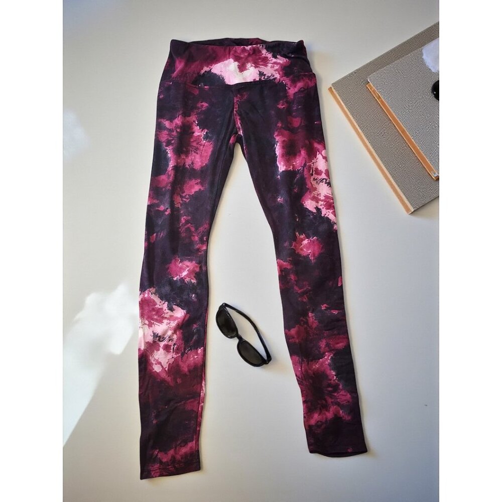 Hot Kiss Tie-Dye Leggings – Medium Purple Black Stretch Active Pants - Picture 2 of 8
